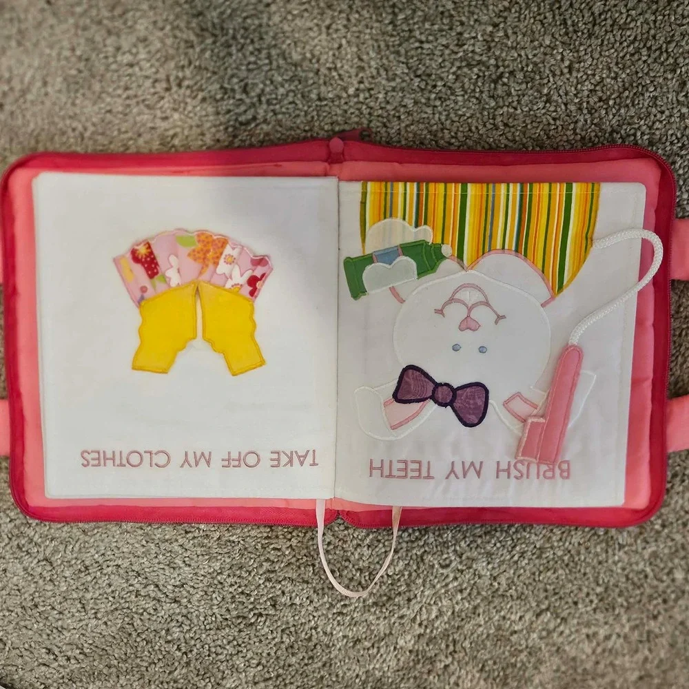 Bedtime Bunny Quiet Book Kids OS Pink Fabric Activity Sensory Travel Toy